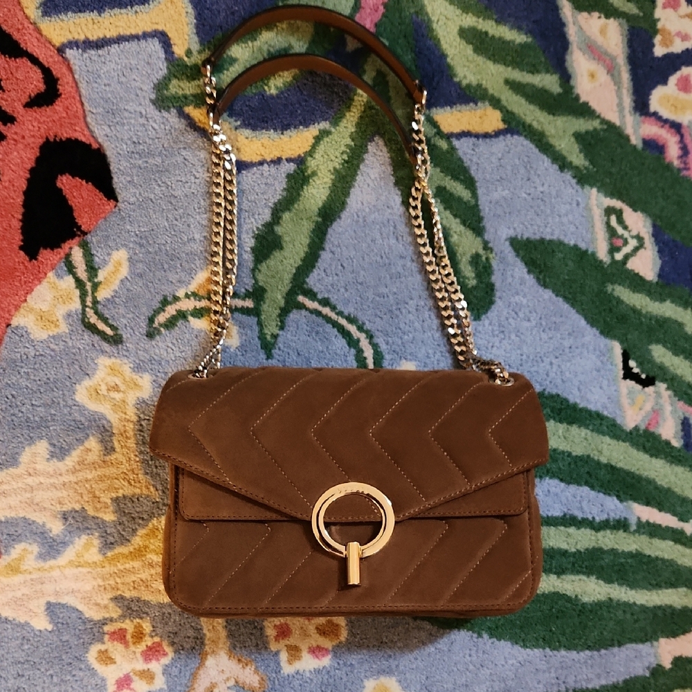 Sandro Yza Suede Bag Dark Camel w/ Gold Chain